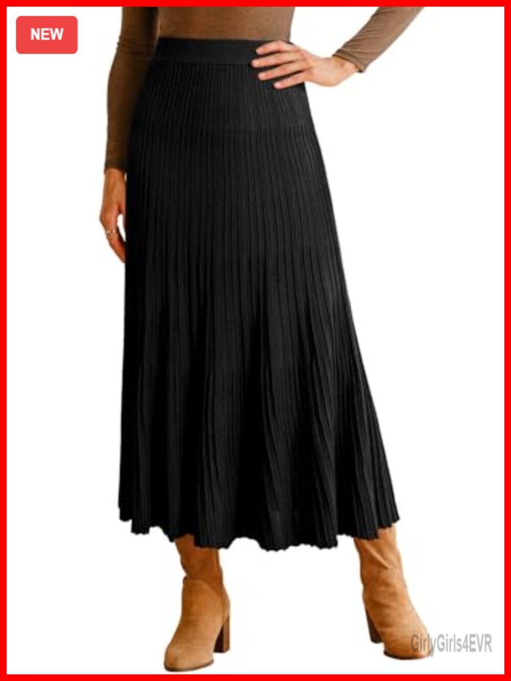 Wool Blend A-Line Pleated Flowy Long Skirt High Elastic Waist